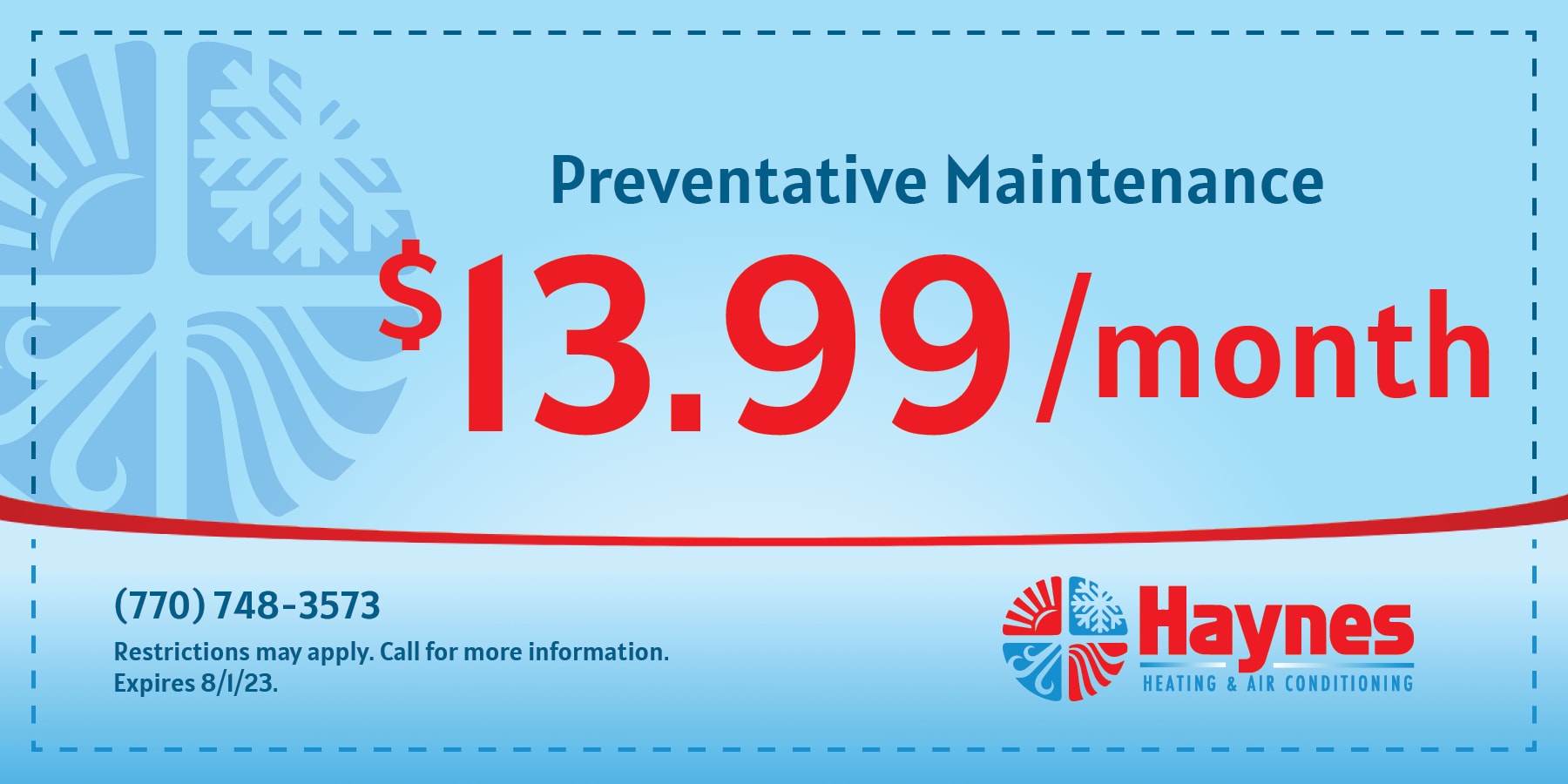 Preventative maintenance for $13.99/month.