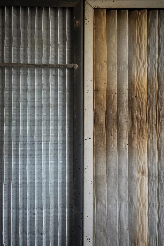 Comparison of dirty and clean air filters, emphasizing the impact on air conditioning performance