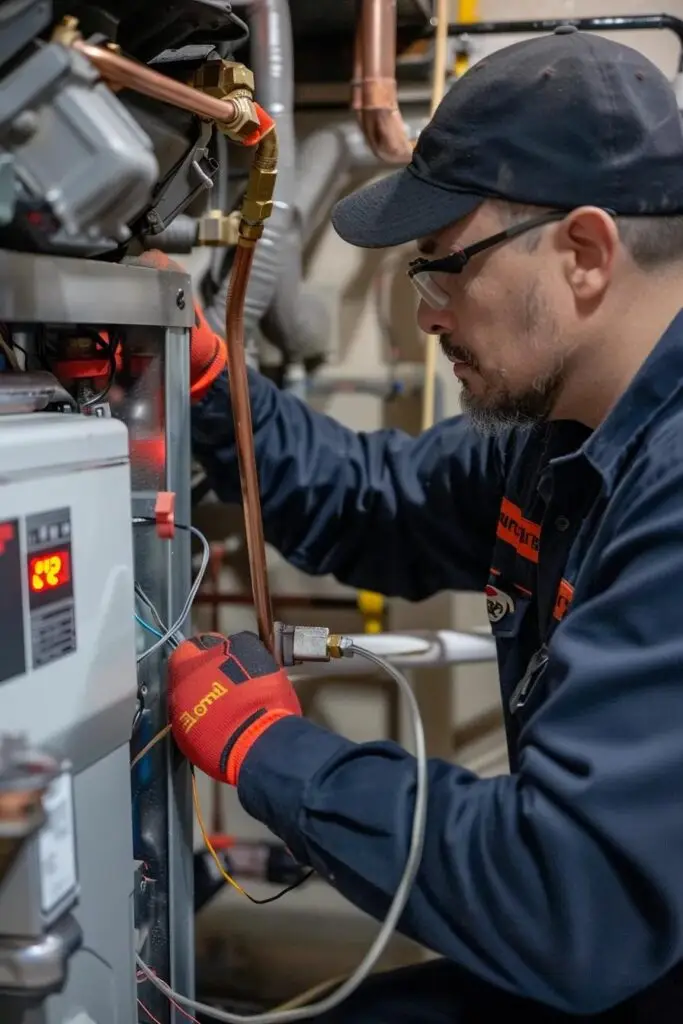 Technician performing regular maintenance on a furnace