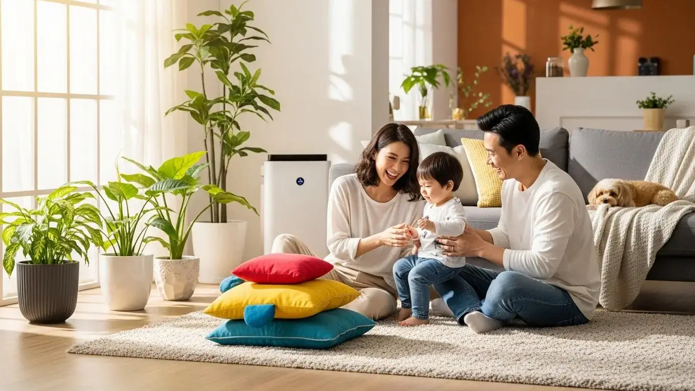 Family enjoying clean indoor air quality benefits from professional duct cleaning services in Rome GA