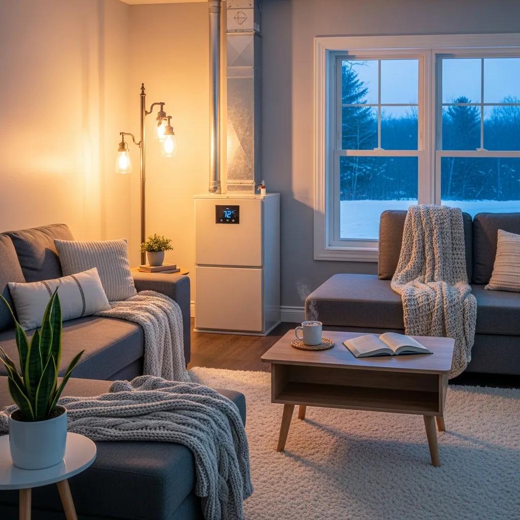 Modern furnace installation in a cozy home interior, emphasizing heating solutions