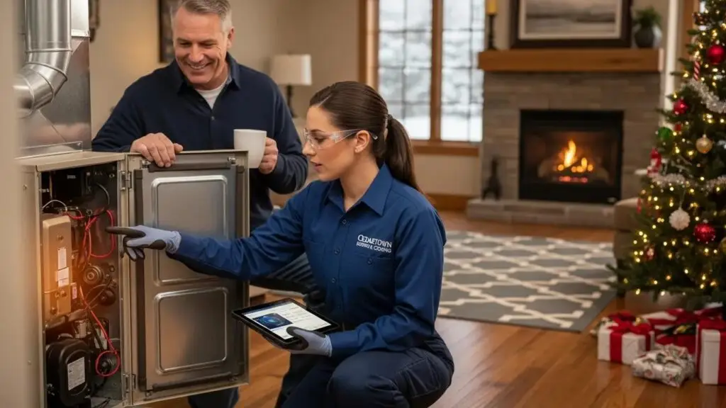 Professional technician inspecting a residential furnace in Cedartown, GA, emphasizing fast and reliable repair services