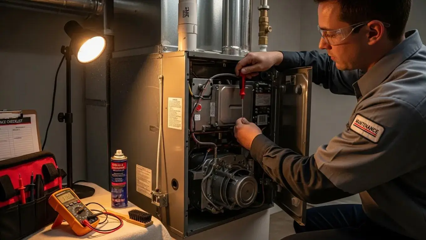 Technician conducting maintenance on a furnace, reinforcing the importance of regular checks for homeowners in Cedartown, GA